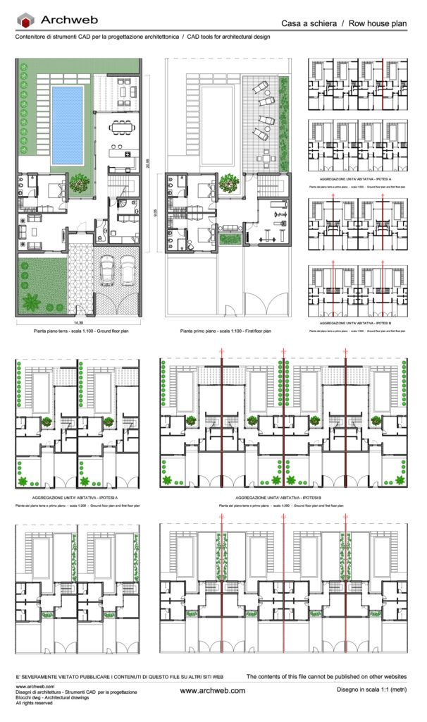 Disegno una casa a schiera con la piscina