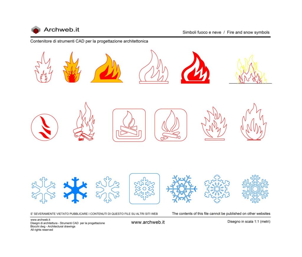 Simboli fuoco neve Archweb dwg