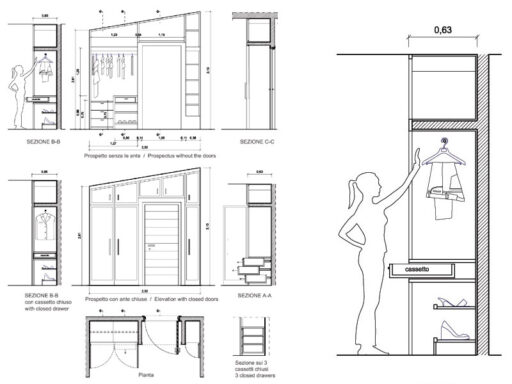 Armadio a muro con porta dwg