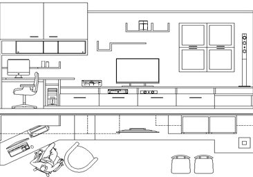 Disegno pianta e prospetto di un arredo interno