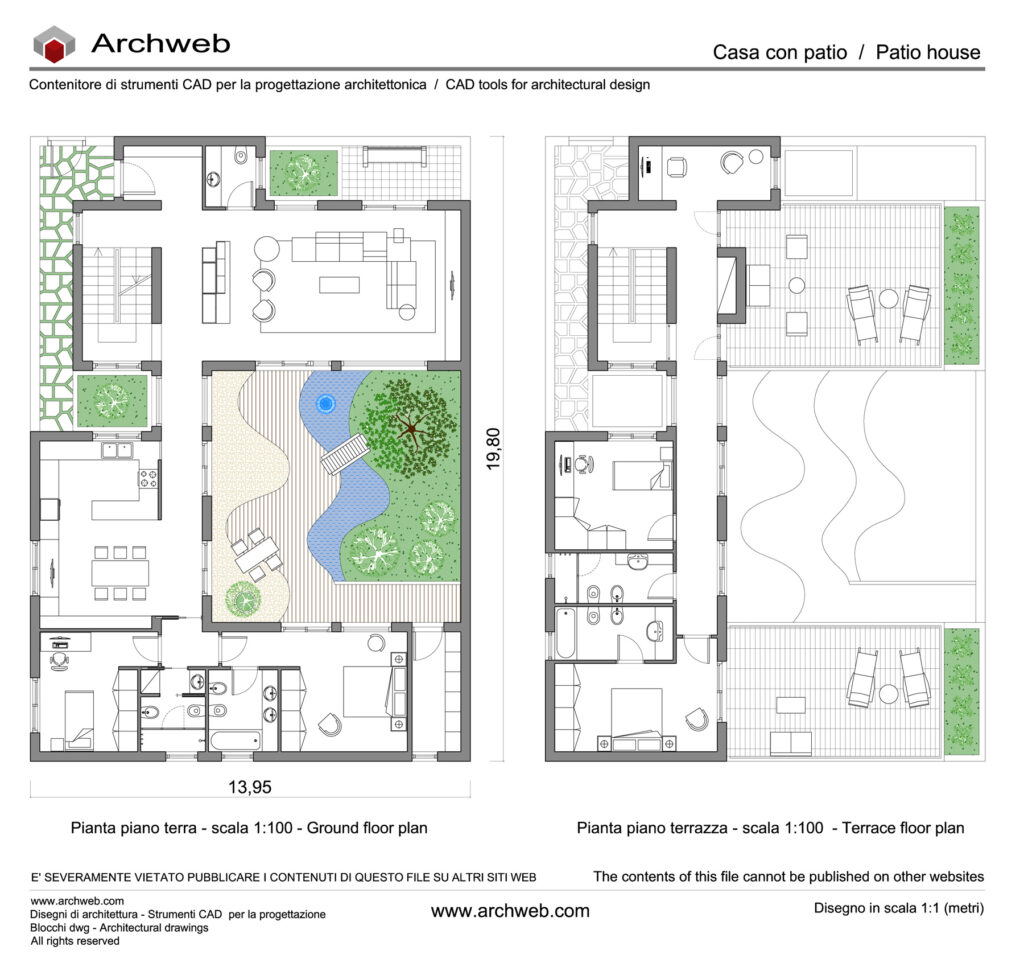 House with patio 26 - 1:100 scale dwg drawing - Archweb