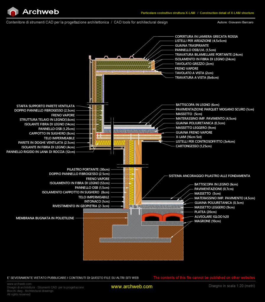 Construction detail with X-LAM structure - Cad drawing - Archweb