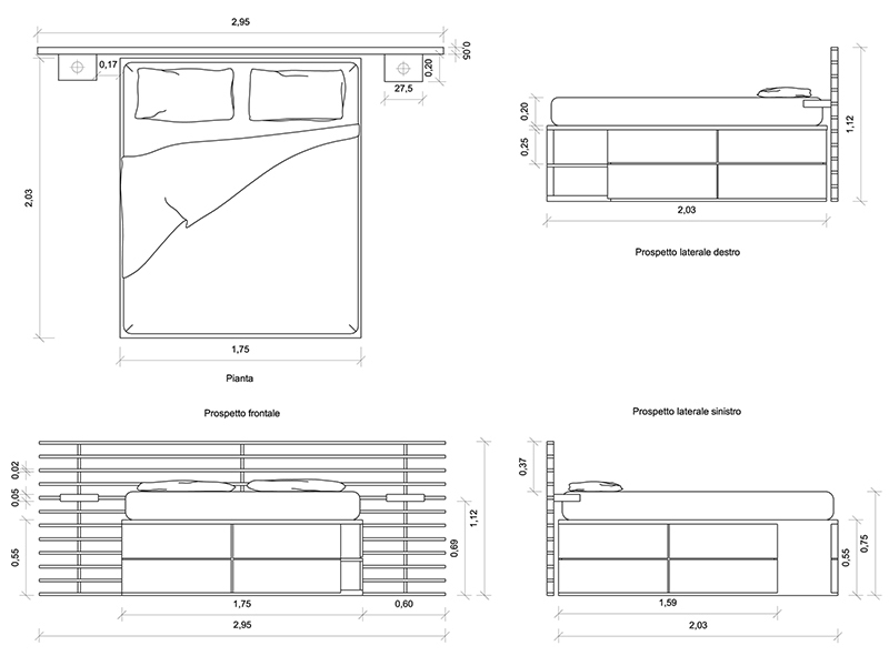 Bed with headboard 01 preview dwg Archweb