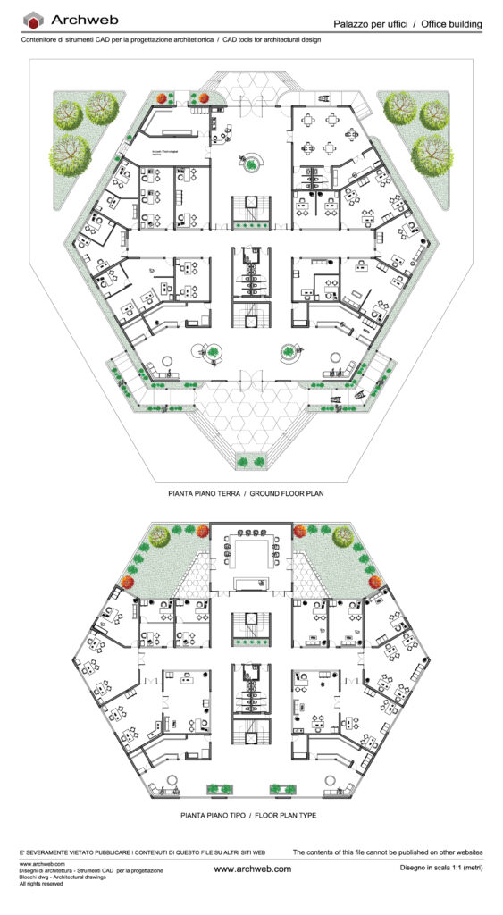 Palazzo per uffici dwg in scala 1:100