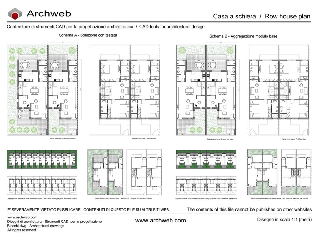 Schema progetto casa a schiera 32 dwg