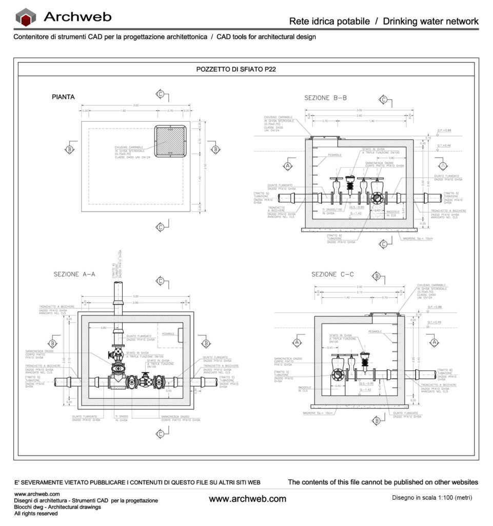 Rete idrica pozzetto 01 disegno dwg Archweb