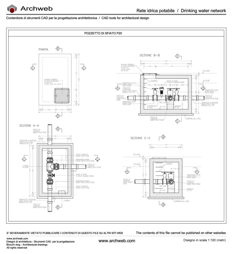 Rete idrica pozzetto 02 disegno dwg Archweb