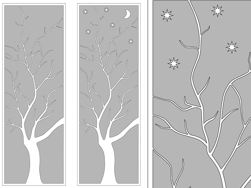 Albero stilizzato con e senza luna e stelle