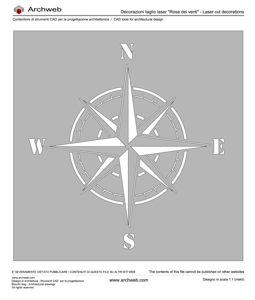 Disegno della rosa dei venti per taglio laser